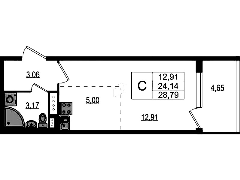 Квартира студия 24.14 м², 3/4 эт., ЖК «Любоград в Стрельне»